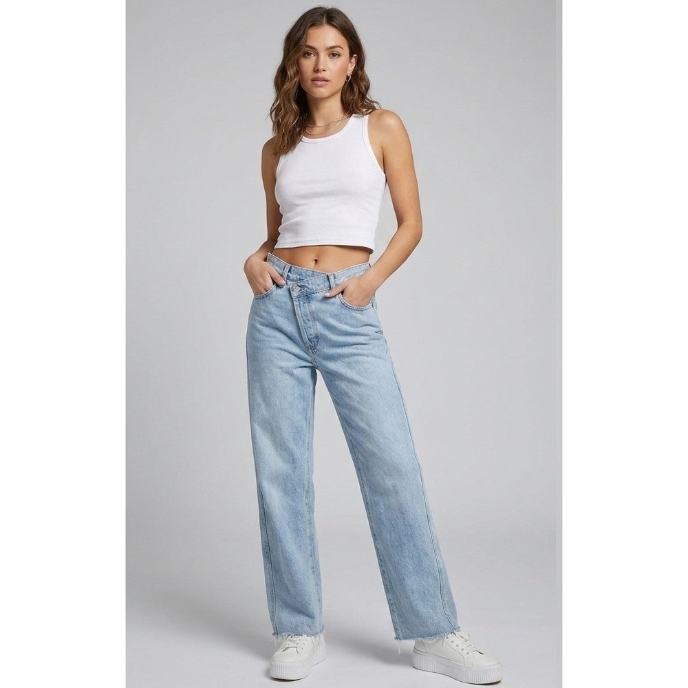 Revice Denim Asymmetrical Crossover Jeans Womens 27 Light Blue Raw Hem 90's Y2K